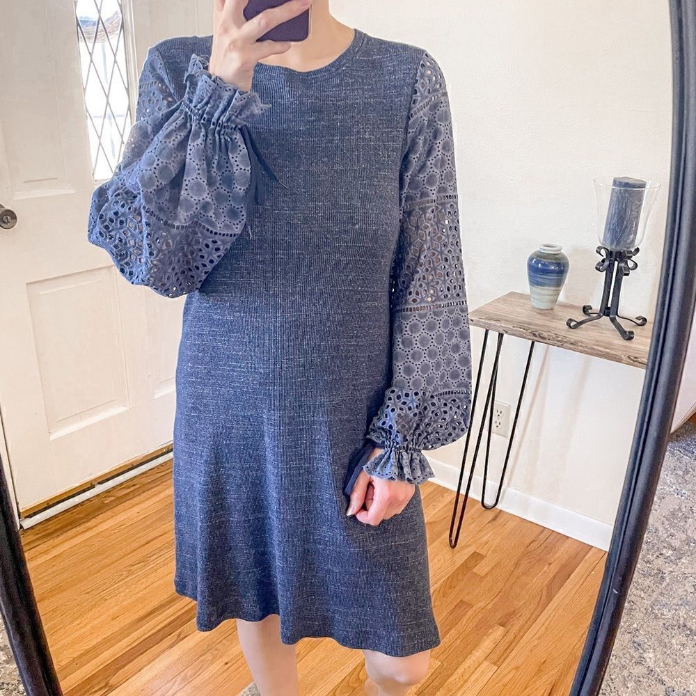 See By Chloe Ribbed Knit Mini Dress Crochet Sleeve L
